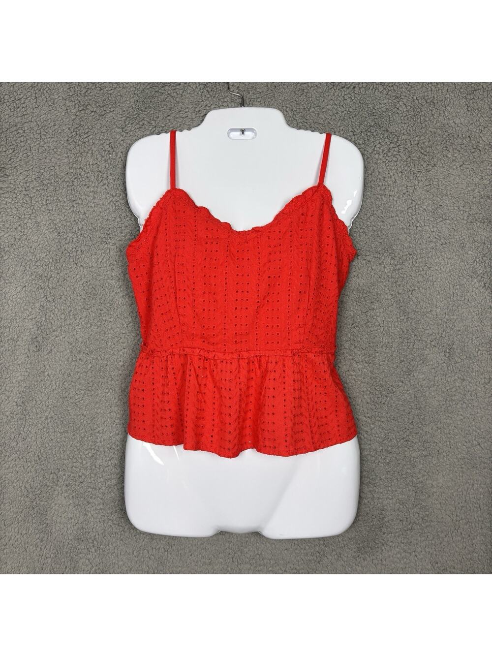 Sim Sam Women Eyelet Top Medium Sleeveless Peplum Tank Smocked Ruffle Boho NEW